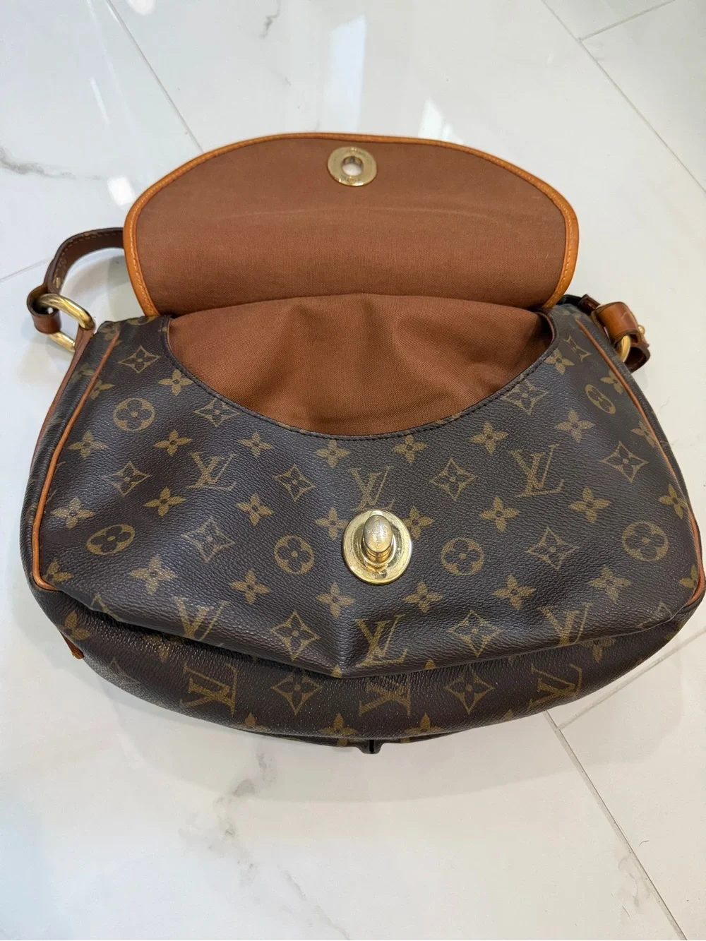 Louis Vuitton Monogram Canvas Hobo Bag with Brown Leather Trim